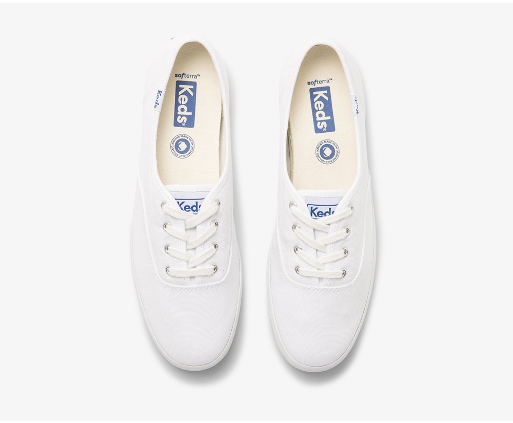 Womens Keds Sneakers - Champion Organic Cotton Canvas - White - 9258-ZDWMS